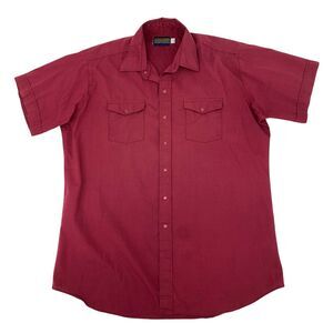 Vintage Panhandle Slim Shirt Mens 18 Red Short Sleeve Pearl Snap Button Western